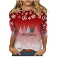 thumbnail image 2 of Black*Friday Discounted Items under $5 GaThRRgYP Women's Long Sleeve Autumn Winter Round Neck Print Top Comfortable,Fashion Women's Comfortable Round-Neck 3/4 Sleeve Print Casual T-shirt Blouse Red S, 2 of 6