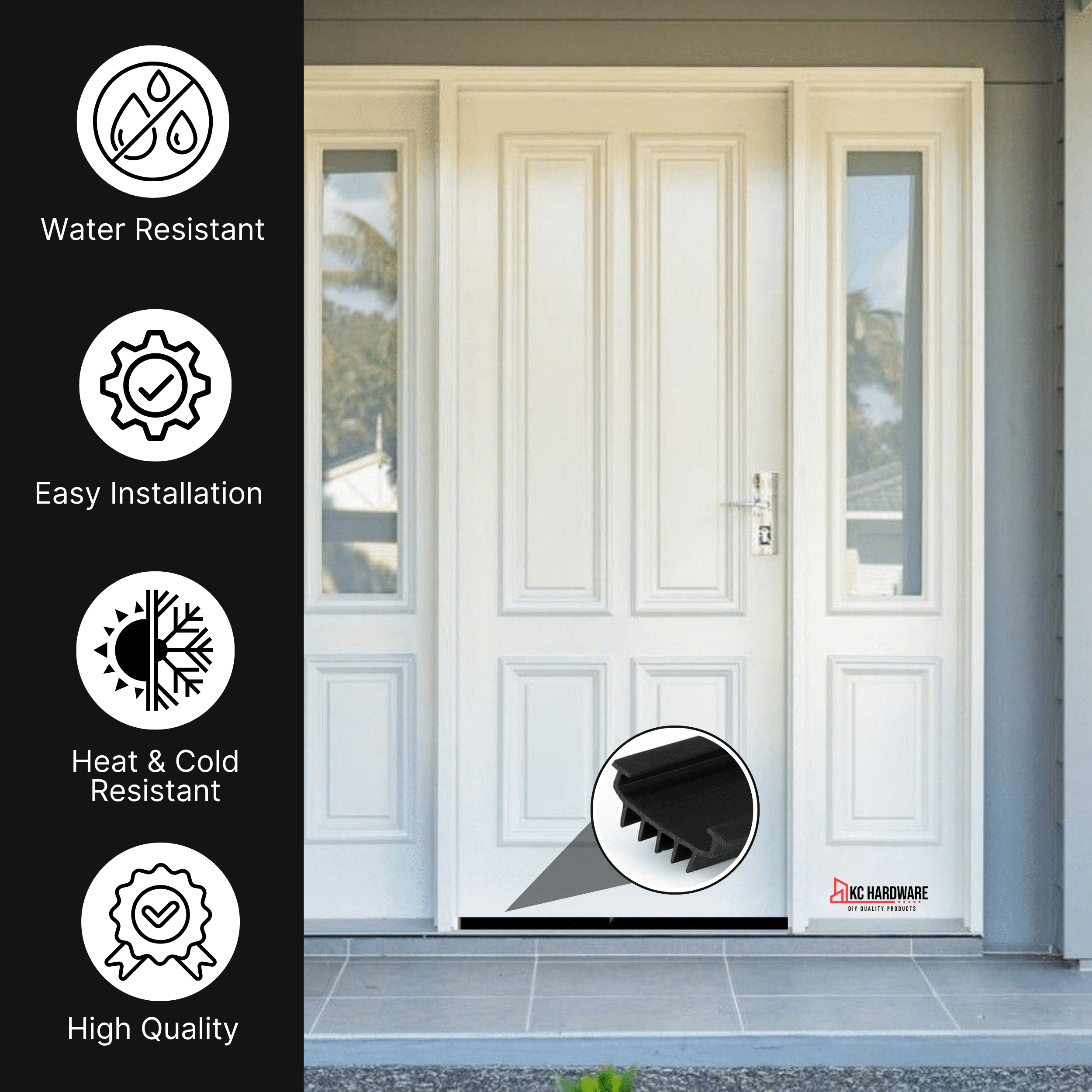KC Hardware U Shaped Rubber Door Bottom Sweep| Weather Stripping Door Seal Bottom for Front Door Bottom| Under Door Seal for Exterior Doors| Black- 48 Inch