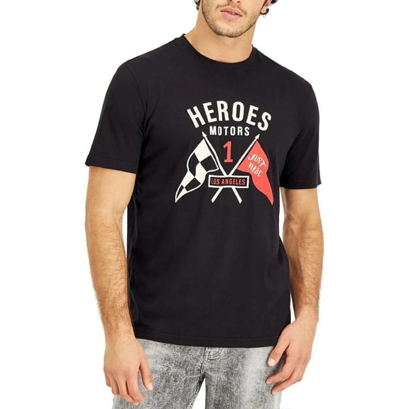 Heroes Motors Men's Cotton Crew Neck Graphic T-Shirt, Black - Medium
