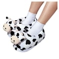 thumbnail image 3 of Cow Slippers For Women Cartoon House Slippers Fluffy Cute Slippers Warm Soft Plush Lined Shoe Black One Size, 3 of 6
