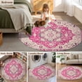 thumbnail image 6 of Boho Pink Large Area Rugs for Bedroom Living Room, Soft Non Slip Carpet Bedside Rug, Middle Century Boho Geometric Abstract Southwestern Round Floor Cover Kitchen Accent Rug 8' for Dining Room/Office, 6 of 9
