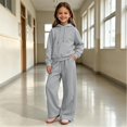thumbnail image 2 of GiLiling Girls Pullover Hoodie with Kangaroo Pocket and Wide Leg Pants Set, Kids 2 Piece Fall Winter Sweatsuit Outfits (Grey, 3-4 Years), 2 of 8