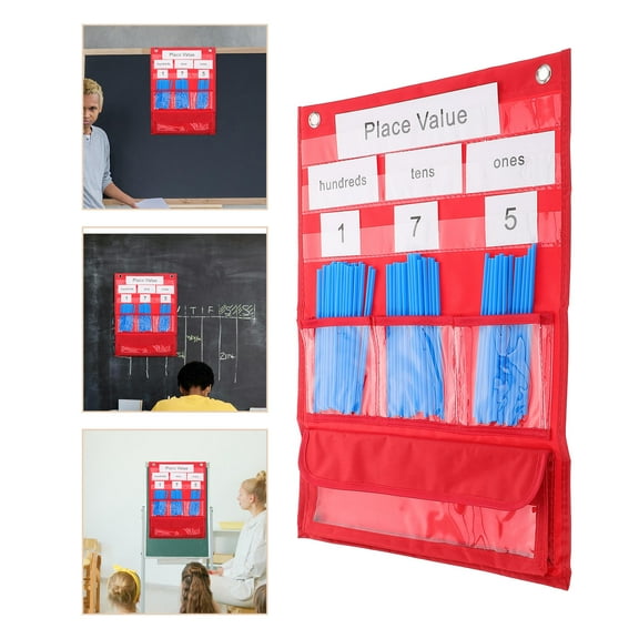 HONMEET Portable  Red Numbered Pocket Chart for Teaching Counting Numbers