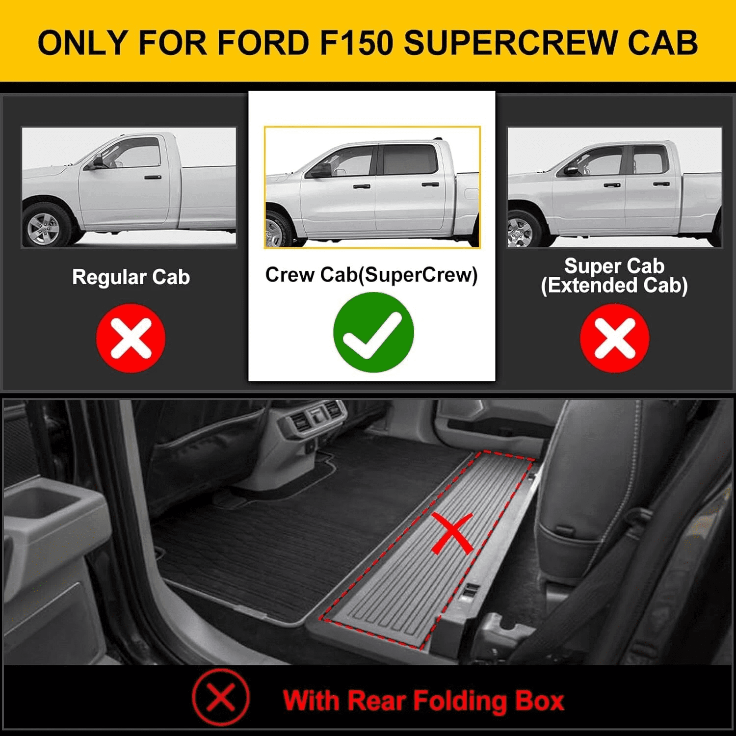 DIKSOAKR Floor Mats and 5.5FT Truck Bed Mat for 2015-2024 Ford F150 Super Crew Cab - TPE All Weather Custom Fit Car Accessories 1st and 2nd Row Full Set Car Liners ,Black
