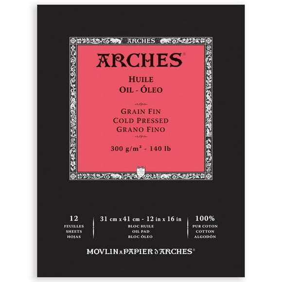 Arches Oil Pad, 12x16, 12 Sheets - Professional Art Paper for Oil Paint, Acrylic, Pastel