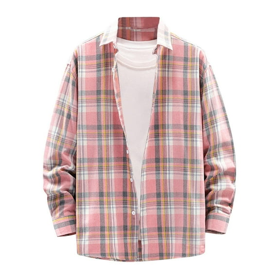 Miluxas Mens Long Sleeve Lightweight Plaid Casual Shirts Soft Button Down with Pocket Pink