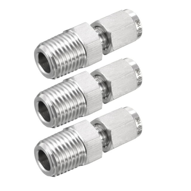Conector de tubo de compresión, 1/4 NPT macho x 肖3mm(1/8")" Diámetro exterior del tubo con doble férula 3pcs