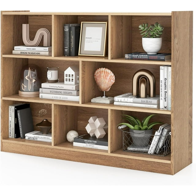 Songqin 8 Cube Bookcase, Freestanding 3-Tier Open Bookshelf, Modern Storage Display Cabinet, Wood Cube Storage Organizer for Living Room, Kid’s Room, Natural