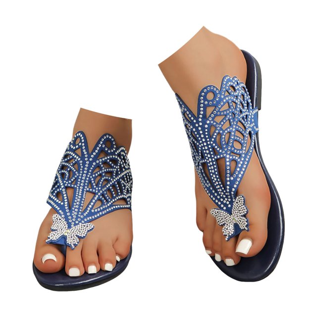 Womens Butterfly Flip Flops Sparkly Beach Summer Rhinestones Thongs Slip on Slippers Flats Dress Sandals 2025