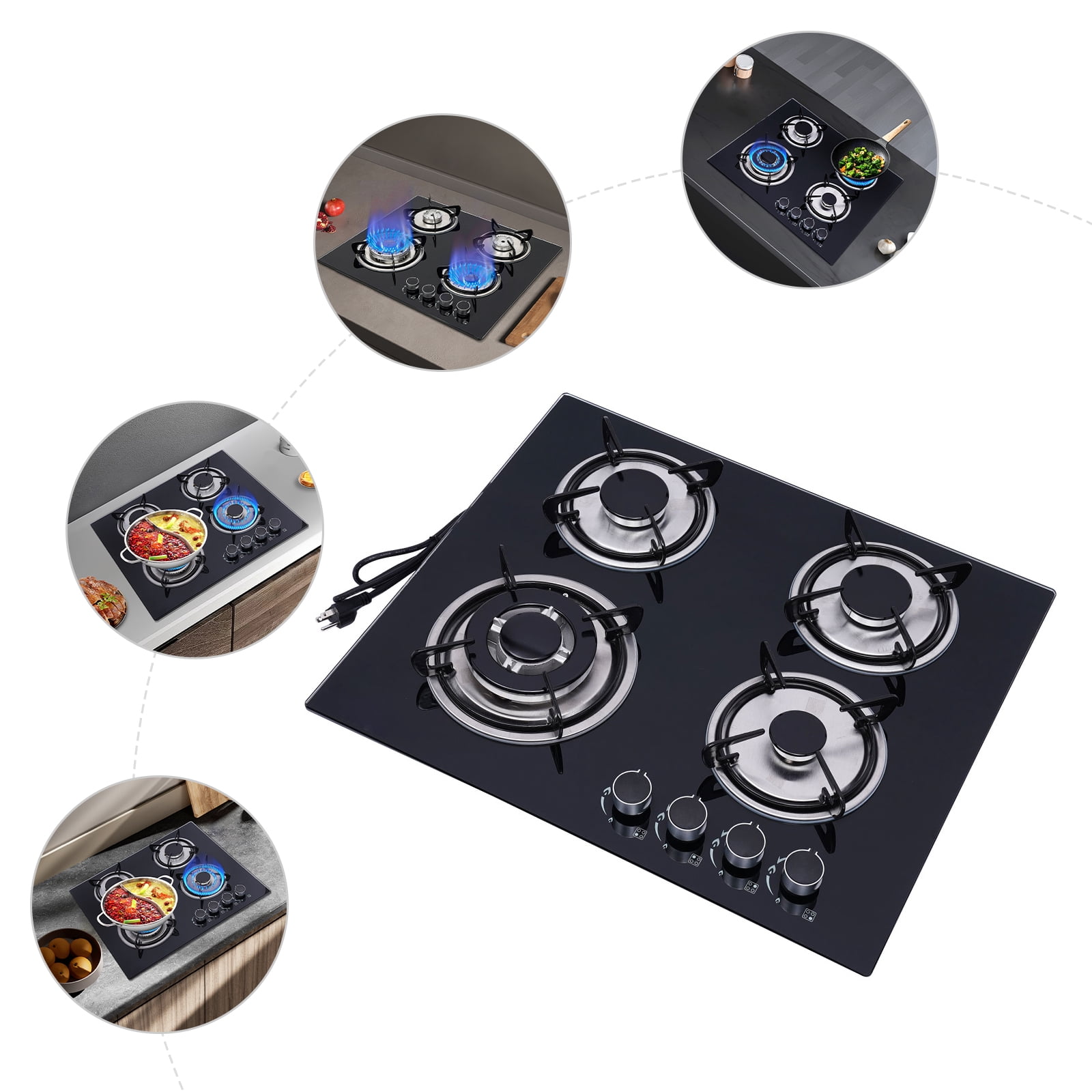 1 PCS Black 4 Burner Gas Cooktops, Used in Homes, Hotels, Restaurants, for Frying, Boiling, Stewing and Braising
