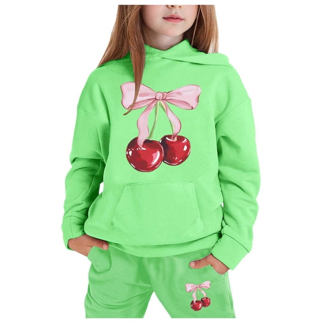 Hiiyo Ensemble de Survêtement à Capuche pour Petites Filles Imprimé Cerise