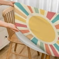 thumbnail image 3 of Solar Round Table Cloth Boho Vintage Wall Retro 70S Rainbow Sunrise Minimal Geometric Elastic Edged Table Cover Fade and Stain Resistant Table Cloths Easy to Clean Fits Tables 40-44" Diameter, 3 of 6