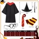 thumbnail image 2 of Disfraz Mago Para Niños 6 Pcs, Disfraz Cosplay Harry Hermione Con Bata Mago, Varita, Bufanda Y Corbata, Disfraz De Mago, Cosplay Halloween, Navidad, 2 of 5