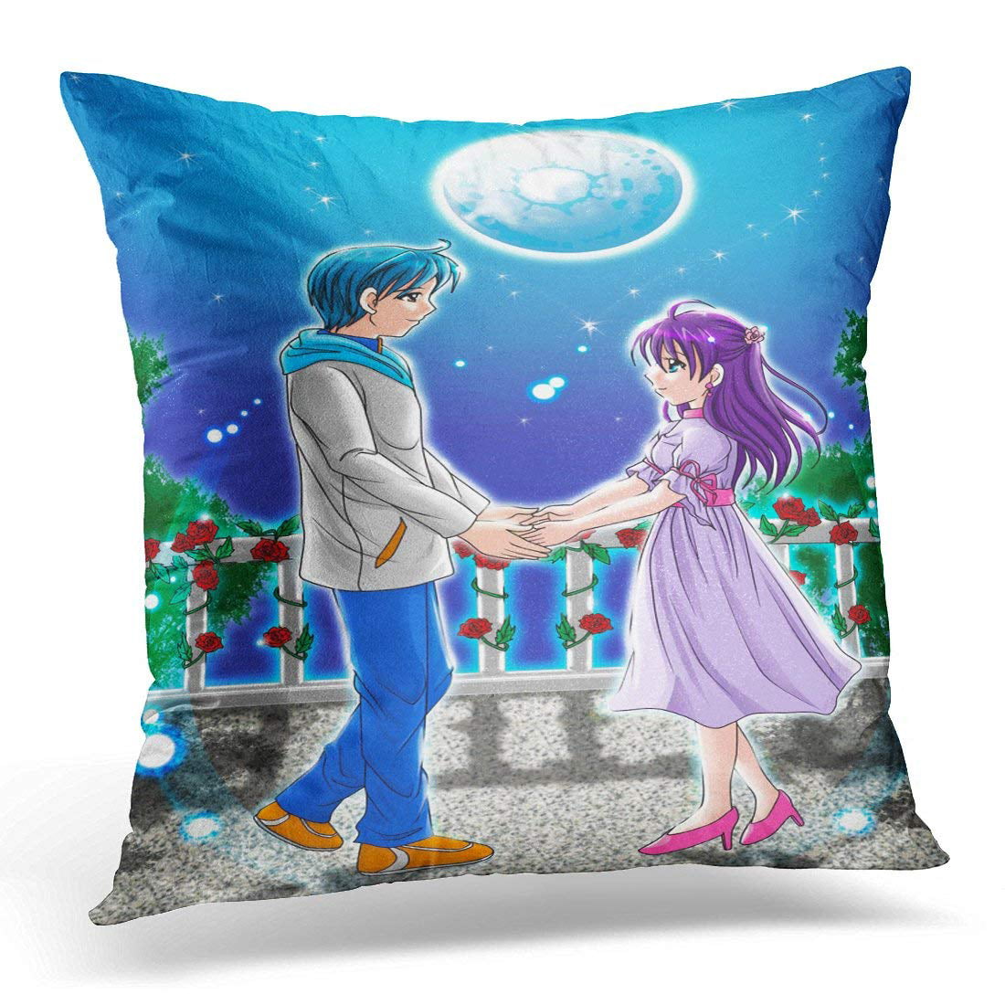EREHome Manga Cartoon of Couple Holding Hands Under The Moonlight Anime  Pillow Case Pillow Cover 20x20 inch | Walmart Canada