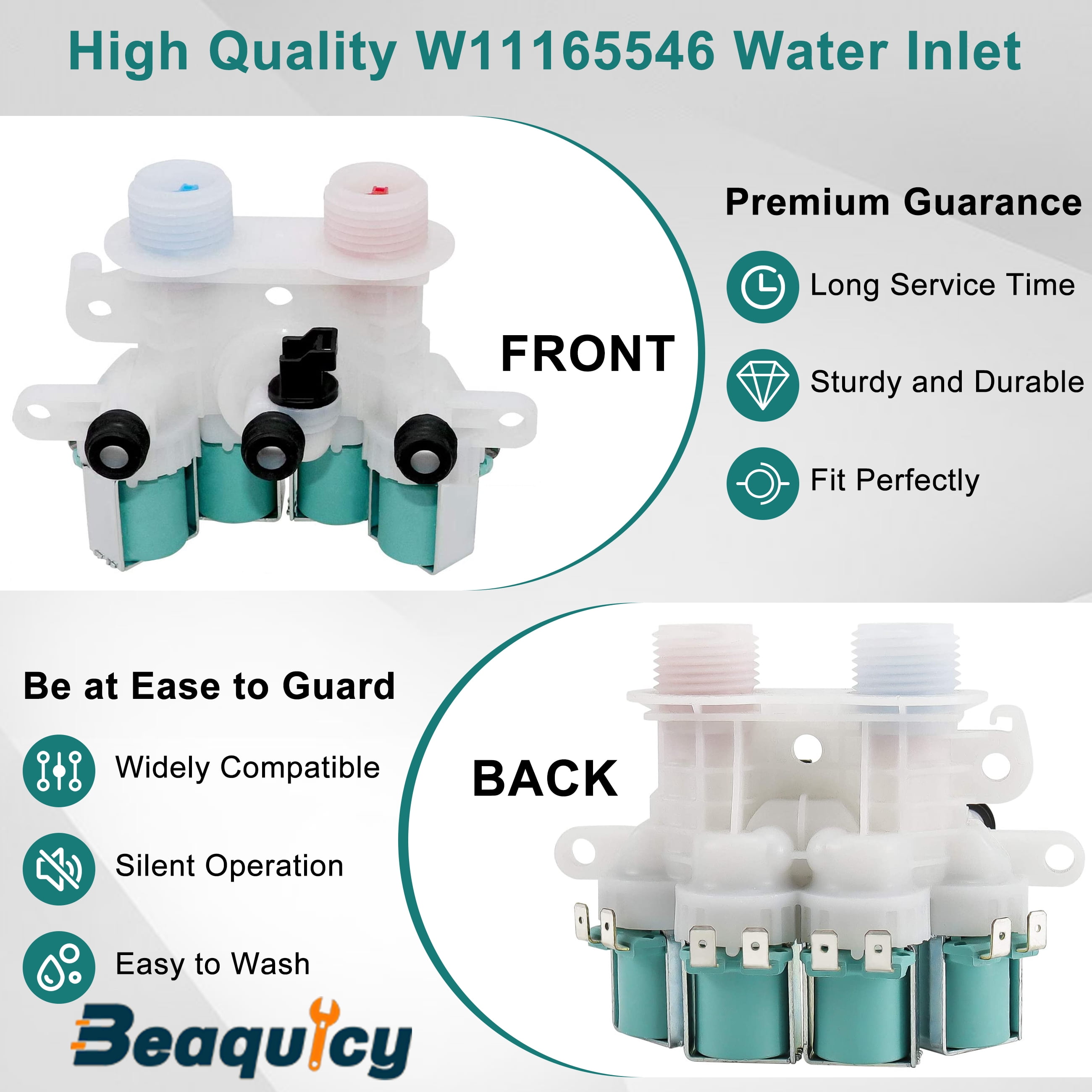 Beaquicy Washer Water Inlet Valve Replacement W11220230 W11165546 with Mounting Bracket, 1 Pack