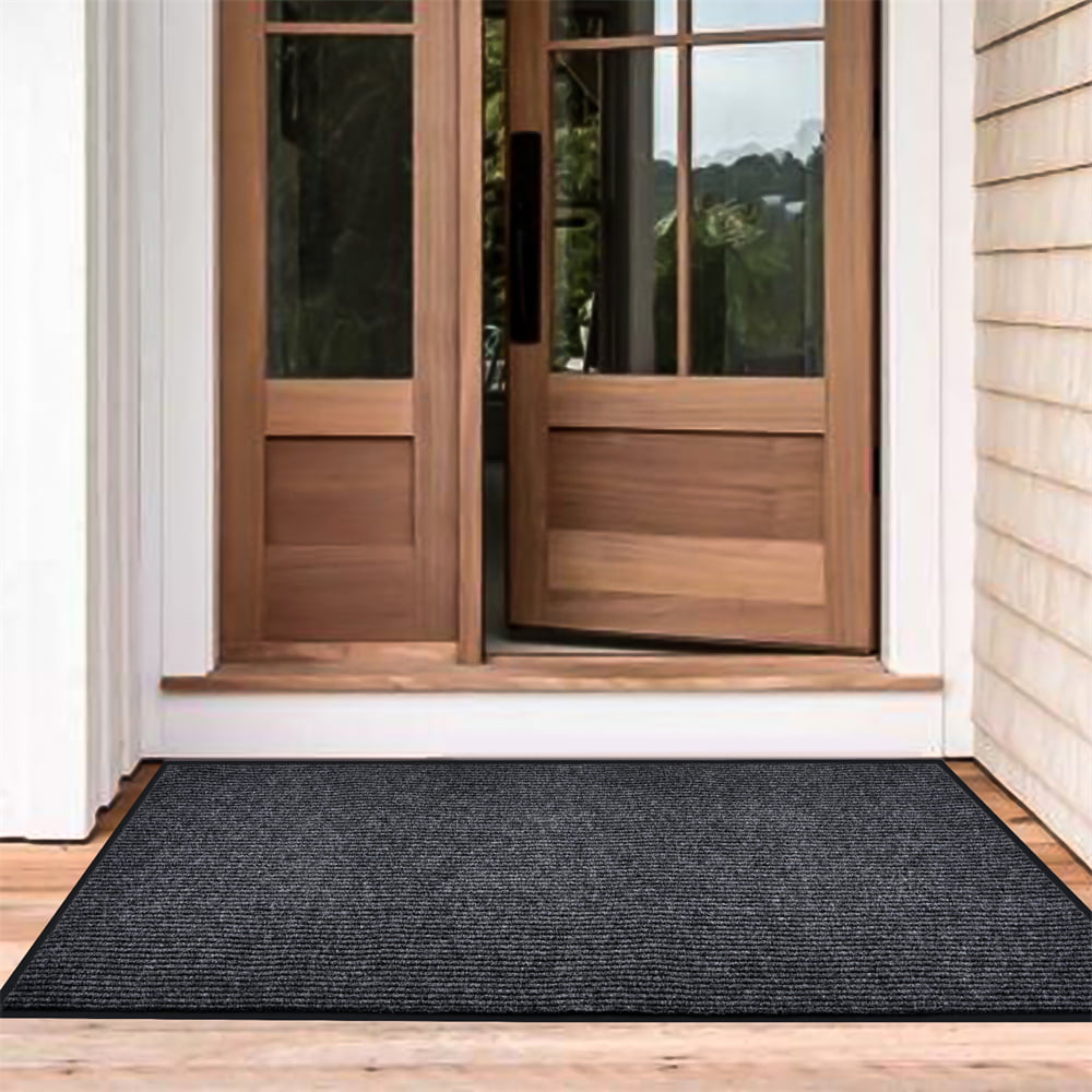 Brighaus Large Outdoor Indoor Door Mat - Non-Slip Heavy Duty Front Welcome Doormat  Rug - Outside Patio, Inside Entry Way, Catches Dirt Dust Snow - Mud -  Black/W…