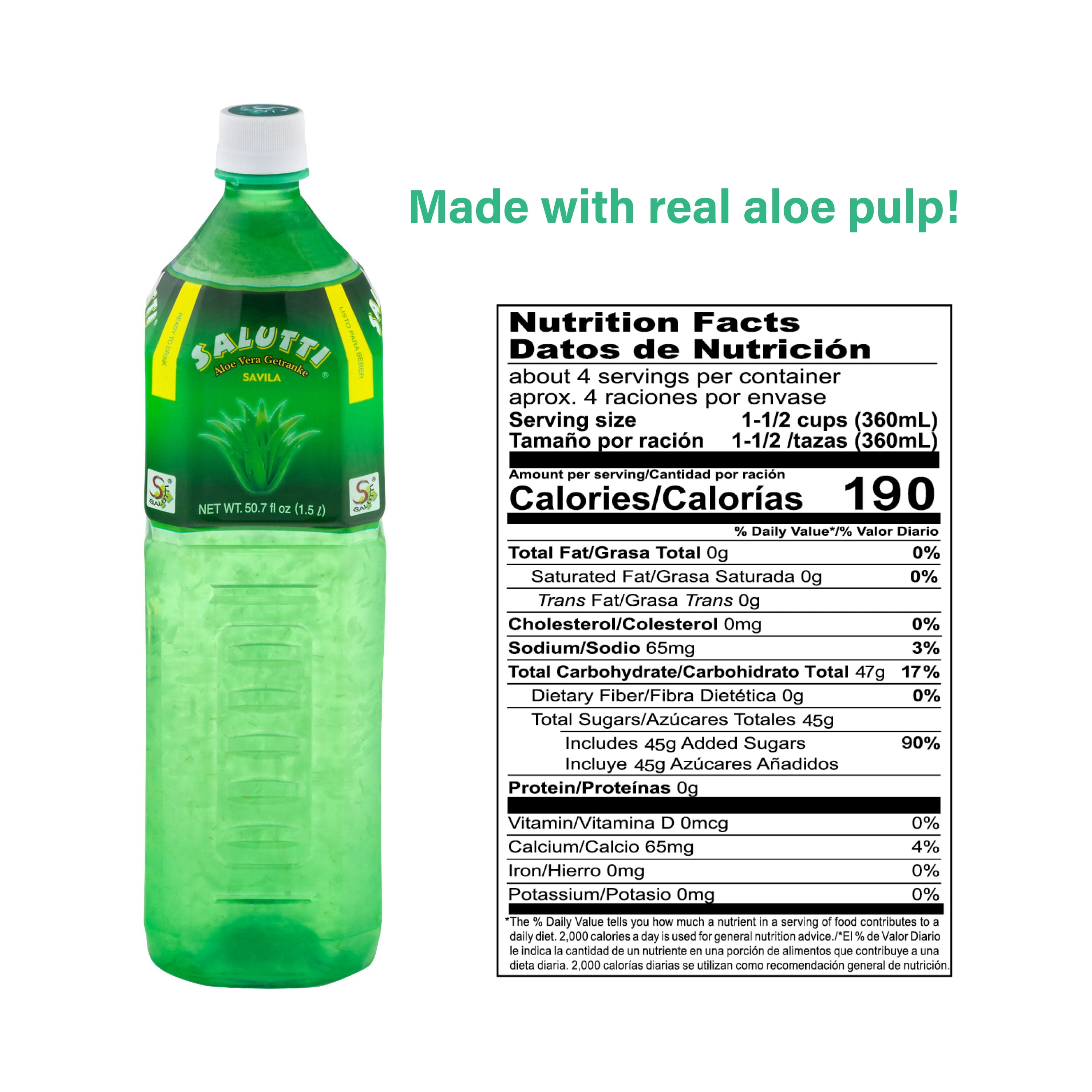Salutti Original Aloe Vera Drink with Aloe Pulp, 50.7 fl oz, 12 Count Bottles