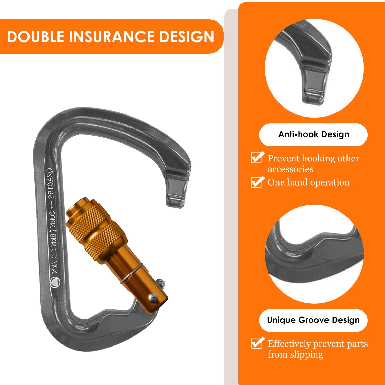 3Pack Carabiner Clips, AYAMAYA Heavy-Duty 30KN Aluminum Locking Clip Hook with D Ring for Traveling Camping (Gray)