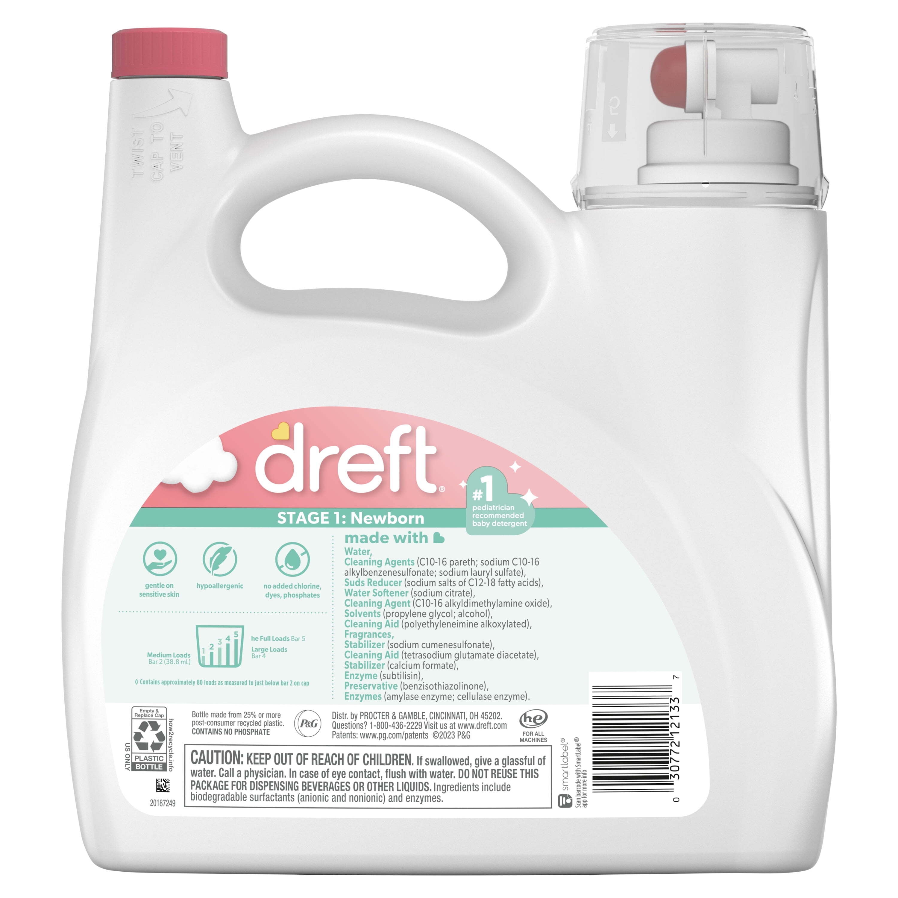 Dreft Newborn Baby Liquid Laundry Detergent, Sensitive Skin, Hypoallergenic, 80 Loads, 105 fl oz
