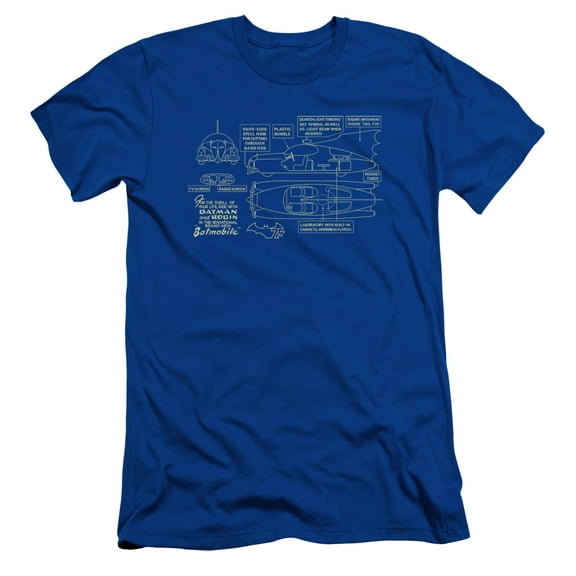 Batman Batmobile S/S Adult 30/1 T-Shirt-Royal Blue