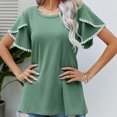 thumbnail image 3 of Annhoo Summer Tops for Women Cute Petal Short Sleeve Round Neck Dressy Shirts Fashion Lace Crochet Outfits, 3 of 5