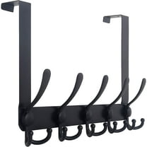 Over The Door Hook Hanger - 5 Tri Hooks, Heavy Duty Over The Door Towel Rack Coat Rack for Clothes Hat Towel, Black