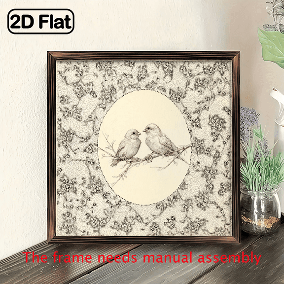8x8 Inch Rustic Wooden Framed Wall Art with Charming Birds Illustration - Perfect for Living Room, Kitchen, Bedroom, Bathroom Decor - Ideal Gift, Bird Decor, Decorative Sign, Plaque