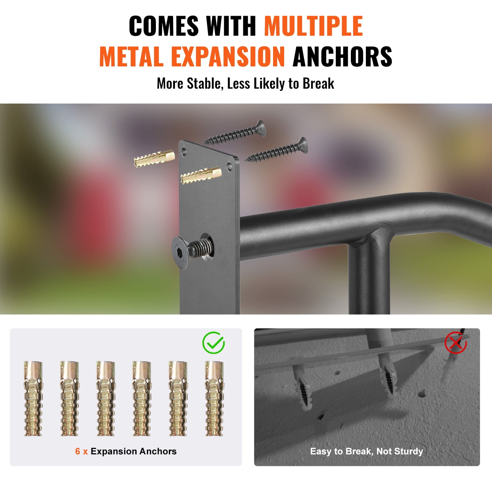 VEVOR Handrails for Outdoor Steps, 29" Length Wall Mount Safety Railings for 1-3 Steps, U-Shaped Handrail with Matte Black Finished, Stair Handrails for Kids, Elderly,Pregnant Women,Disabled 2 PCS