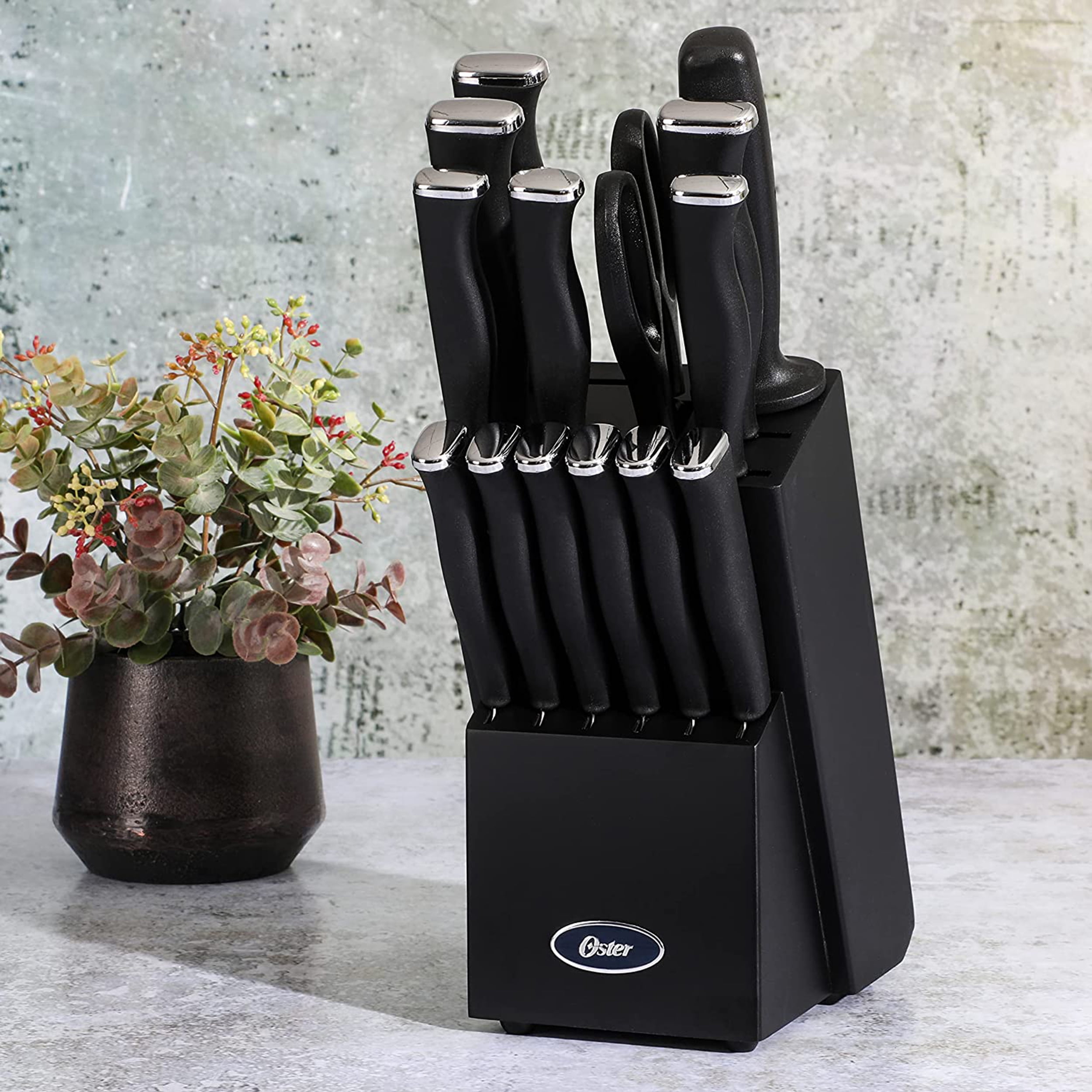 Oster Langmore 15 Piece Stainless Steel Blade Cutlery Set in Black