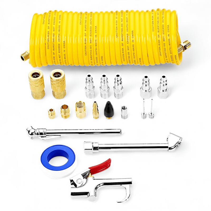 20-Piece Air Compressor Accessory Kit - Includes 1/4 in. x 25 ft. Polyethylene Air Hose, 130 PSI Pressure, 3 Nozzles, Inflation Needles, and More