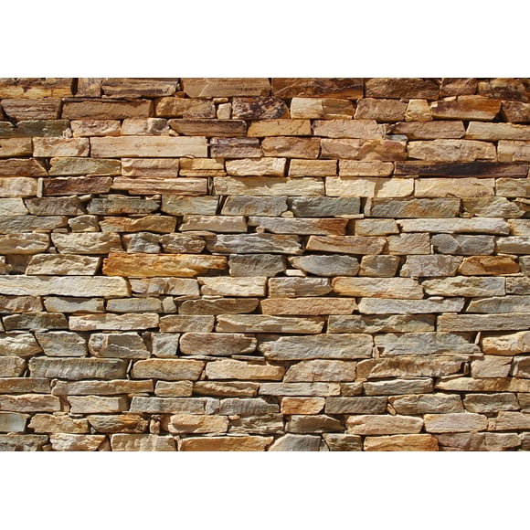 Beige Yellow Stone Brick Wall Mural Non-Woven Photo Wallpaper MADE in EUROPE for Living Room Family Room Bedroom, 11'10"(H) x 8'10"(V) (360x270 cm)