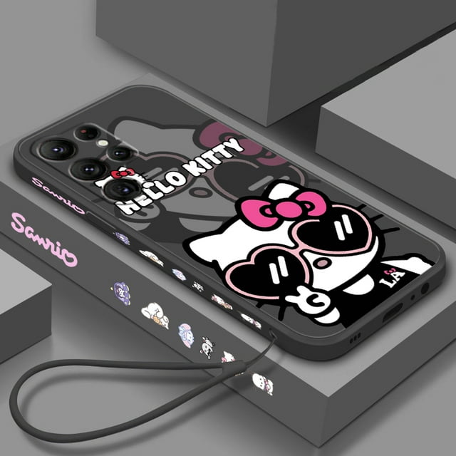 Sanrio Hello Kitty Cartoon Liquid Left Rope For Samsung Galaxy S24 S23 S22 S21 S20 FE S10 Ultra Plus Lite 5G Cover Funda Gift Festivals