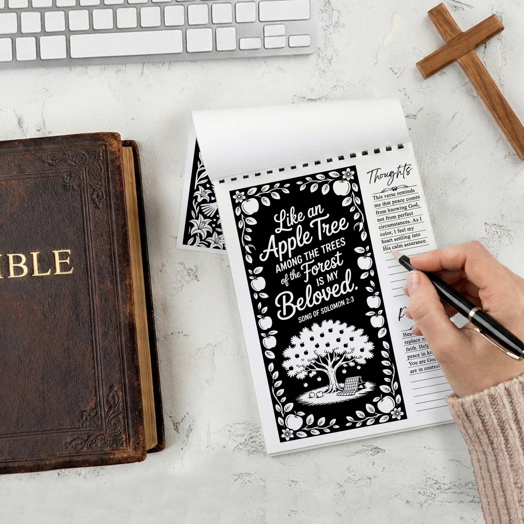 Song of Solomon Monochrome Coloring Book for Adults, 30 Minimalist Scripture Art Pages with Reflection & Prayer Space, Spiral Bound, A4 or A5 Softcover or Wood Cover