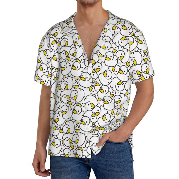 Balery Ducky Camisa Casual de Manga Corta con Botones para Hombre, Texturizada, Estilo Cubano, para Playa, Verano-Medium
