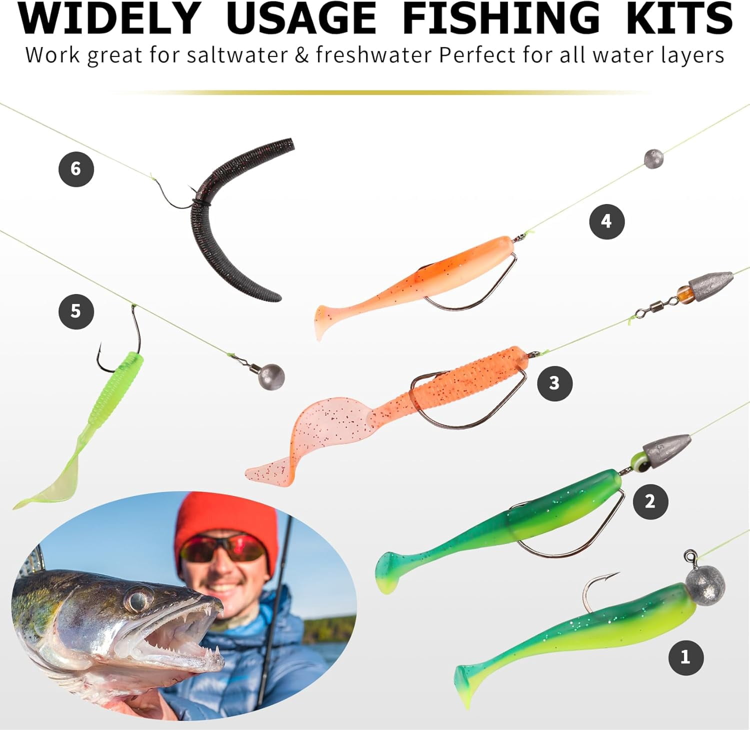 TRUSCEND Fishing Lures & Tackle Kit Selected Fishing Kits for Starter Freshwater Saltwater, Economic Giftable Premium Starter Fishing Gear Set Fishing Gifts Available