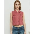 thumbnail image 3 of Womens Distressed Denim Button Up Sleeveless Crop Vest, Red, Large, 3 of 4