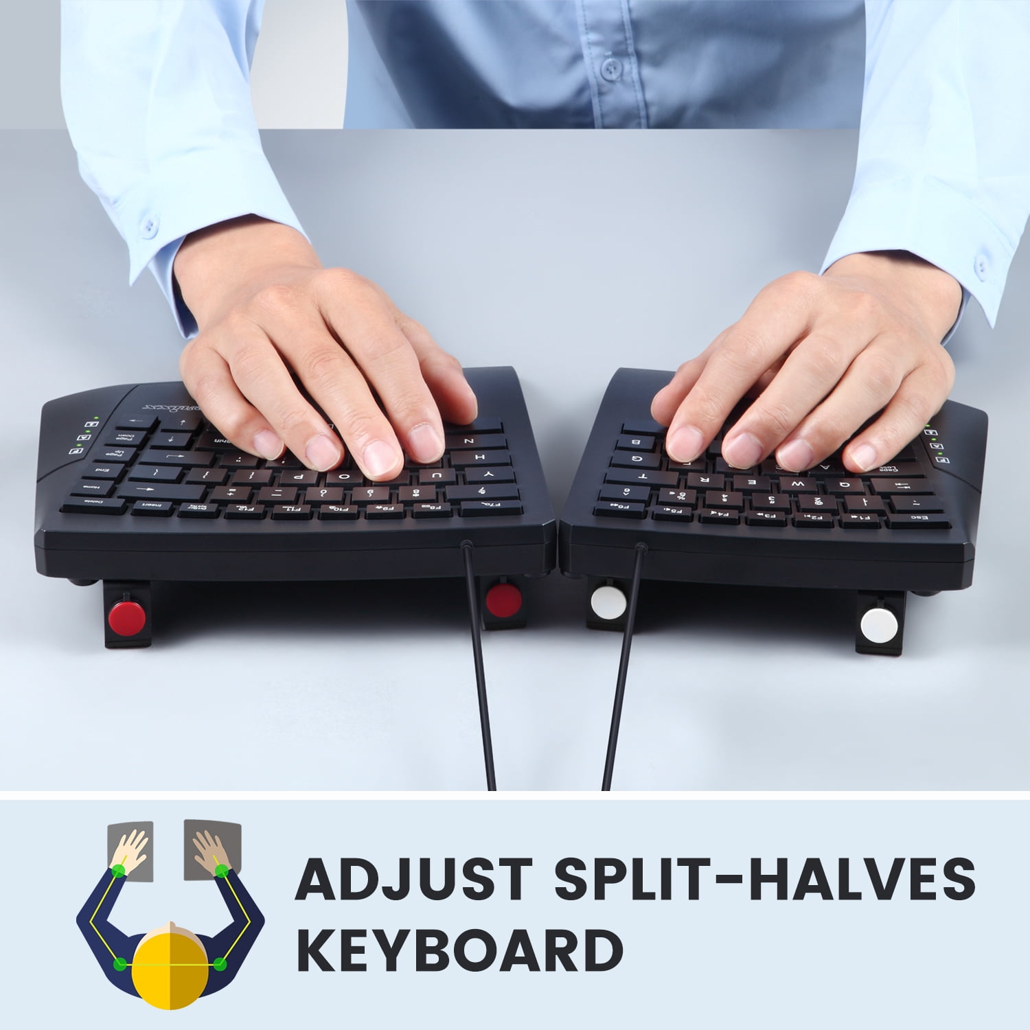 Perixx PERIBOARD-524B US, [Firmware Updated] Wired Ergonomic Split Keyboard - Adjustable Tilt Angle - Low Profile Membrane Keys - Black - US English