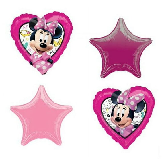 Minnie Mouse Happy Helpers Heart Shaped Birthday Party 4 Piece Mylar Balloons