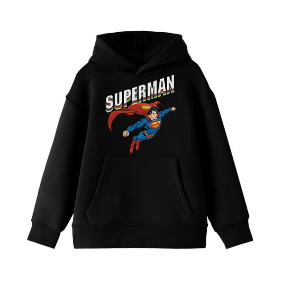 Superman Playful Text Youth Boy's Black Hoodie-XL