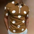 thumbnail image 2 of Brown Beige Color Dot Men Zipper T-shirt Summer Casual Short Sleeve T-shirt Top, 2 of 7