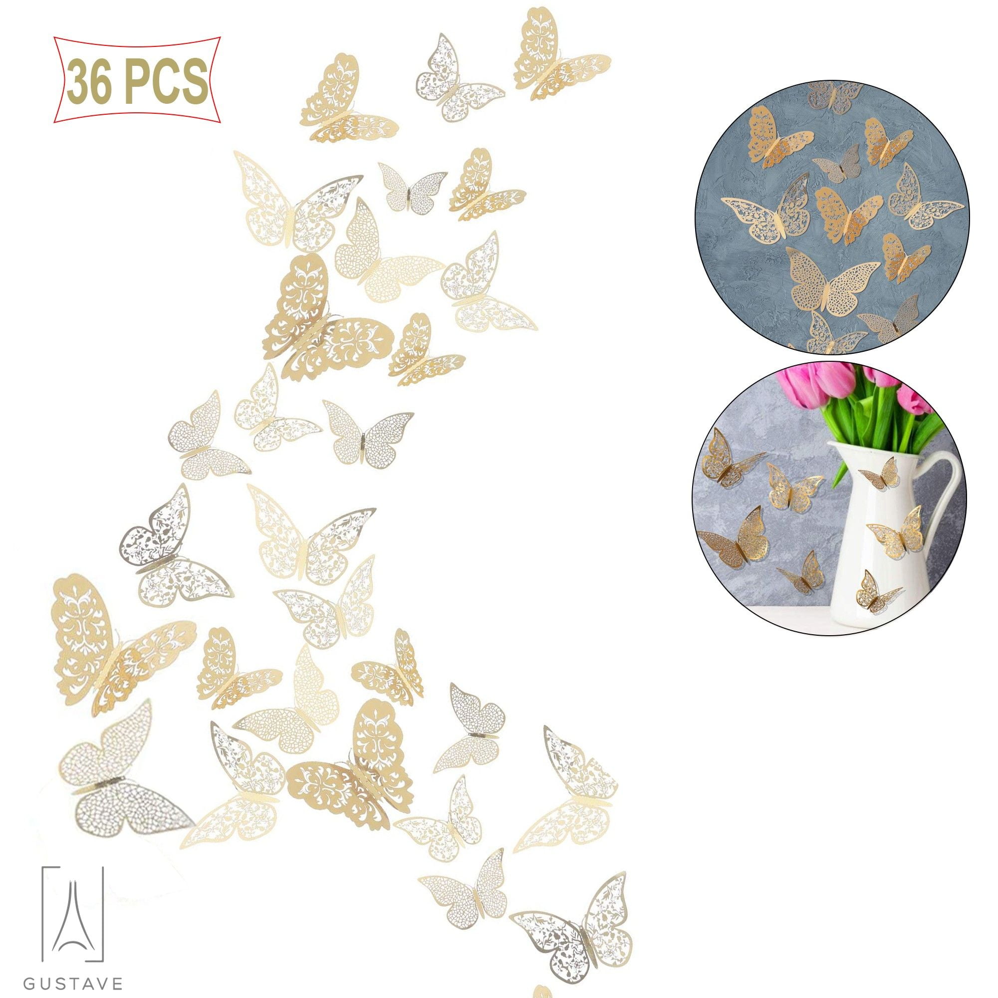 Hollow 3D Butterfly Wall Stickers 36pcs/Set Gold Silver Creative DIY Home Decor 
