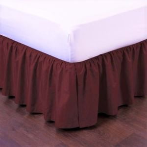 14' Full Bedskirt Full Burgundy Pleated Dust Ruffled Bed Skirt Bedding Bed Dressing with Split/Open Corners and Easy Fit 14