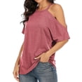 thumbnail image 2 of Camiseta de mujer Verano con hombros descubiertos Blusa de manga corta Top suelto, Rosa, M Methold AP001354-12, 2 of 5