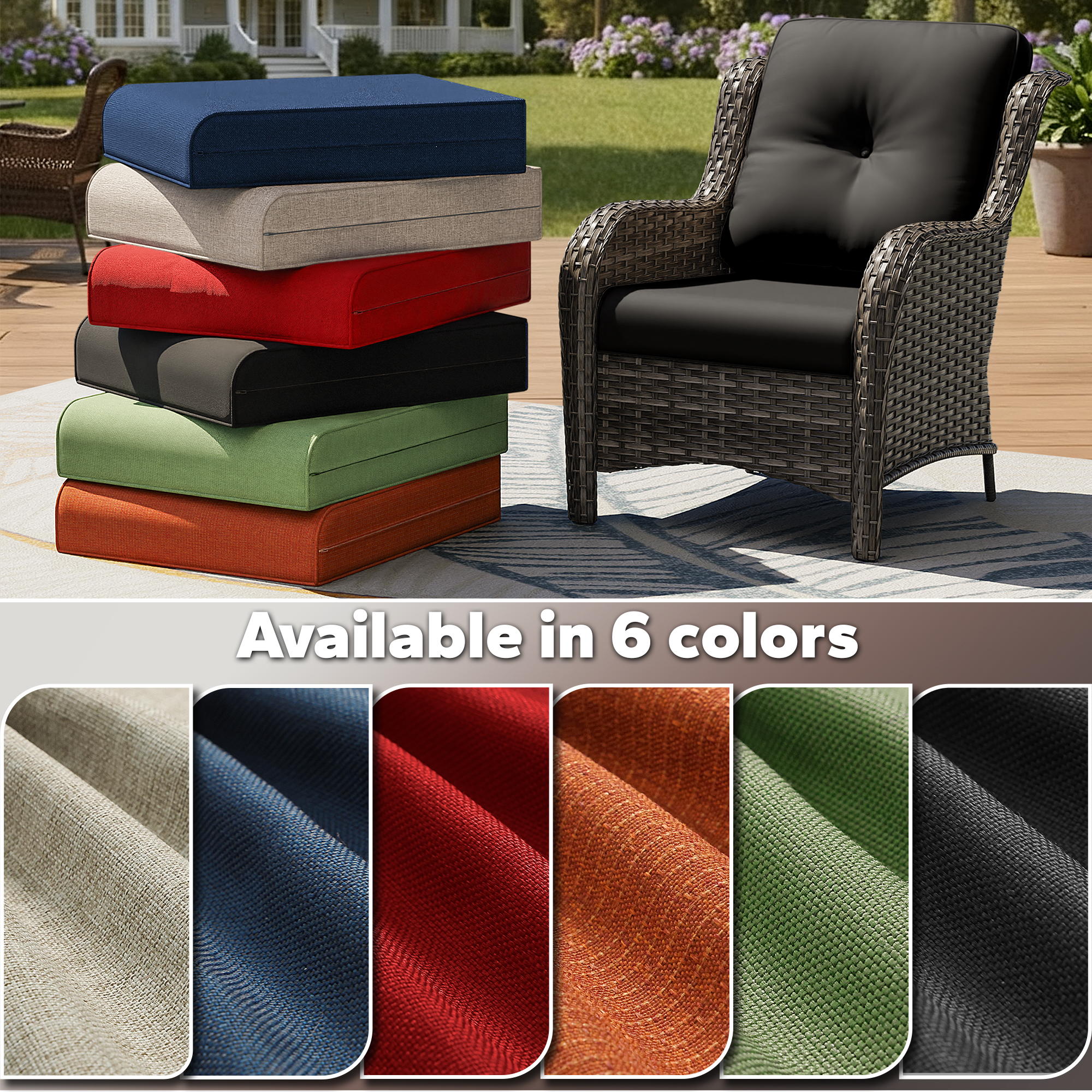 4 Inch Outdoor Cushions, Suitable for Patio Furniture, Water-Resistant & Fade-Resistant, 5 Sets, Black
