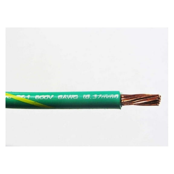 Copper Ground Wire MTW 8 Gauge AWG Green/Yellow Stripe 19 Strands 25' FT
