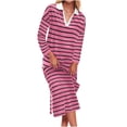 thumbnail image 1 of NJDVHB Économies d'Automne Hiver! Robes d'Automne pour Femmes, Robes de Vacances pour Femmes, Robe Longue à Manches Longues Rayée Col Rabattu Fente Latérale Décontractée Plage Maxi Robes, Rose Vif, TG, 1 of 4
