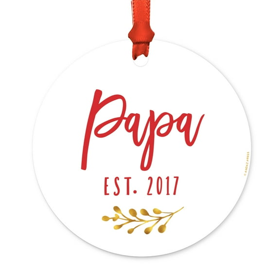 Family Metal Christmas Ornament, Papa Est. 2017, Includes Ribbon and Gift Bag