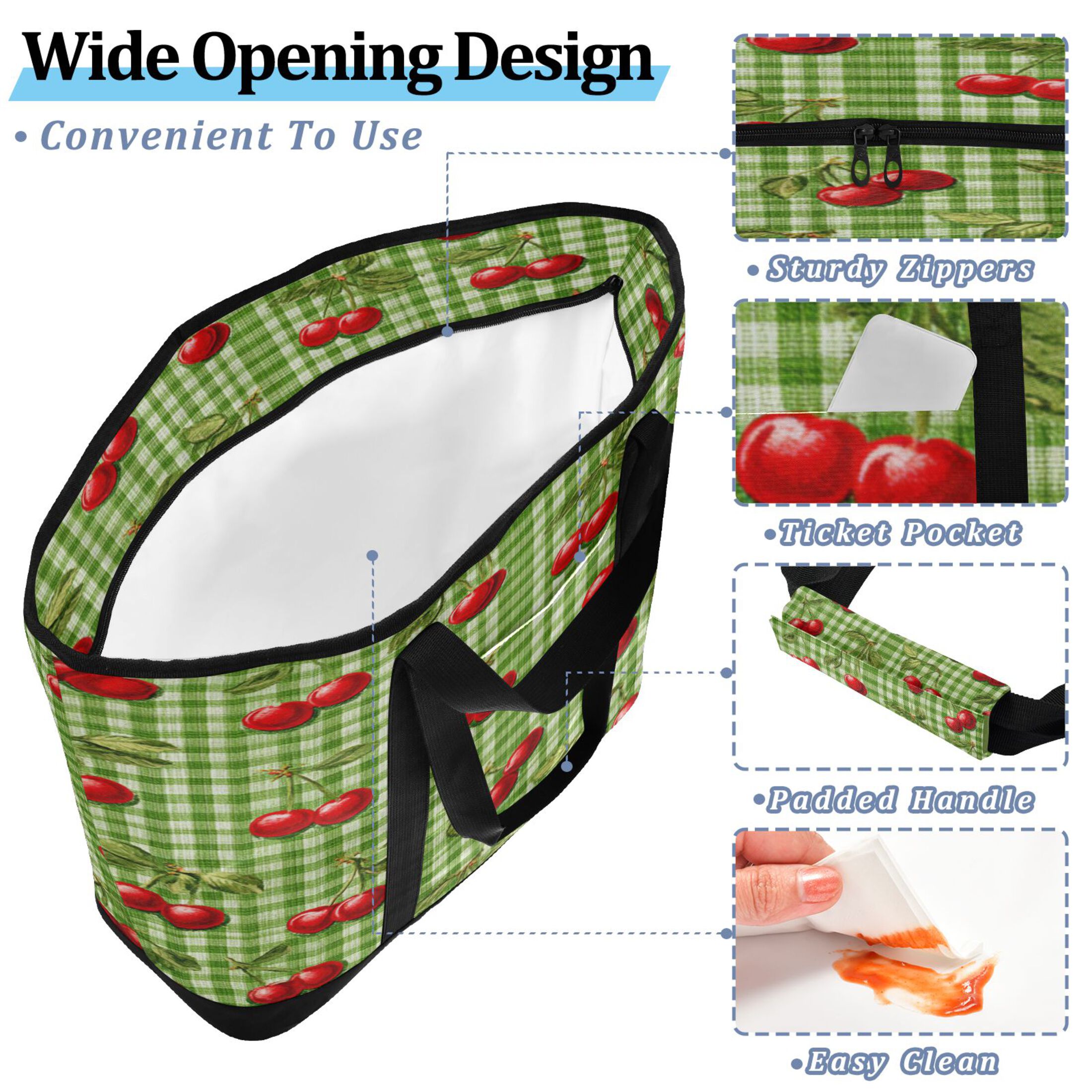 Extra-Large Wide Opening Design Capacity Hand-Held Ice Pack Thickened Insulation Layer For Long-Lasting Cold Retention For Outdoor Shopping Picnics And Camping Inspiration Cherry Painting