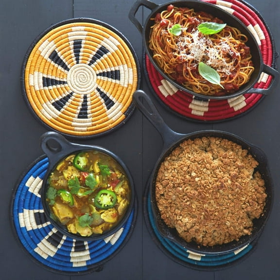 Colorful Raffia Woven Trivet Set