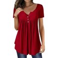 thumbnail image 1 of Qarigey Camiseta de mujer con cuello en V Blusa de manga corta Botón casual Top plisado Prendas para la parte del cuerpo Rojo S Qarigey AP001823-16, 1 of 5